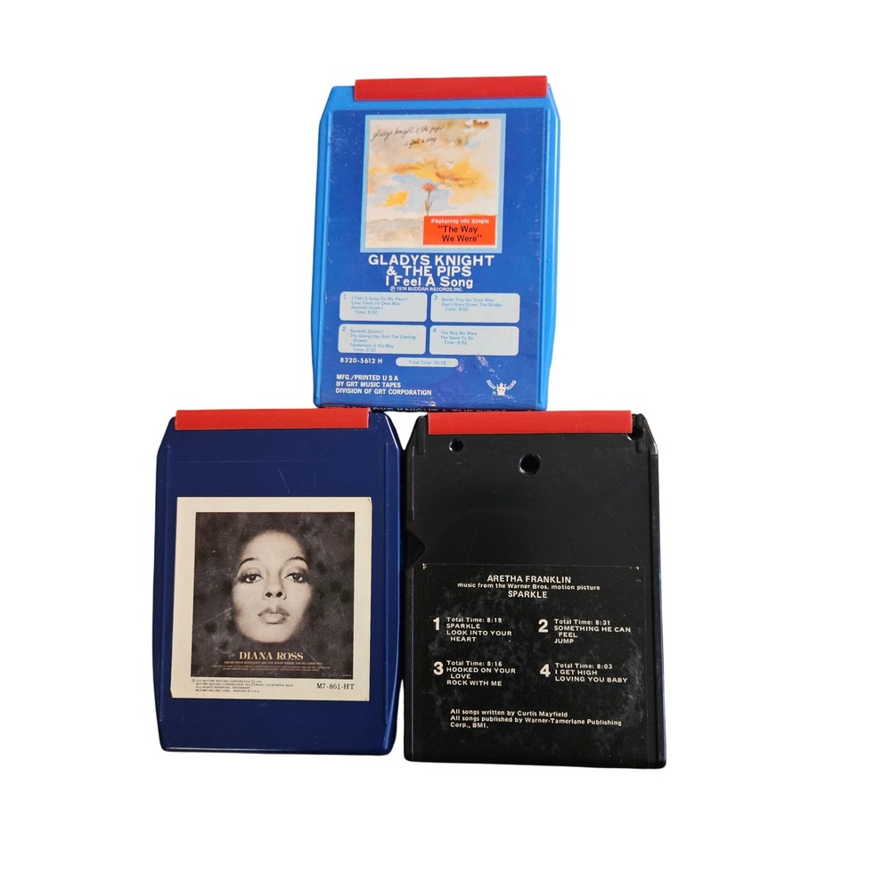 Lot of 3 Soul R&B 8-Track Tapes - Gladys Knight, Diana Ross, Aretha Franklin